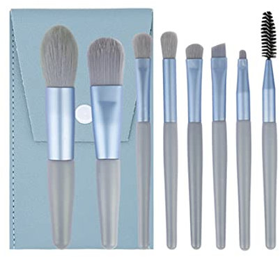 8 Pezzi Set Pennelli Make Up Professionali Set Pennelli da Trucco,con Trousse in Pelle PU Set,per Fondotinta Cipria Correttore Fard e Occhi (blu)