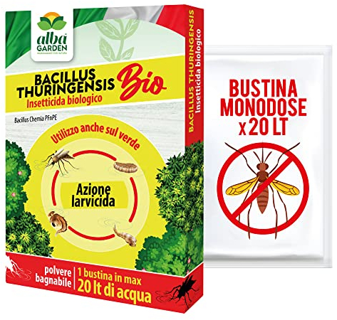 Albagarden - Insetticida Antizanzare Naturale Biologico - Bacillus Thuringiensis, Larvicida Per Disinfestazione Zanzare e Insetti. Polvere x 10 gr