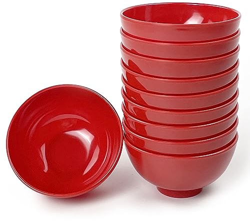 EWEIGEER Ciotole in melamina infrangibili da 11,4 cm, per cereali, riso, zuppa, dessert, snack, gelato, budino, mini ciotola rotonda in plastica (10 pezzi) rosso