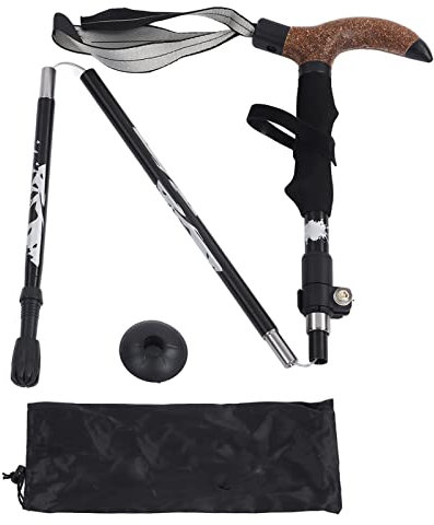 Topyond Ultraleichter Trekkingstock, Wanderstock, 5fach Gebogener Griff, Wolframstahl, rutschfest, Schweißabsorbierend, Für Outdoor, Bergsteigen, Wandern(Schwarz)