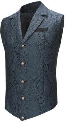 Allthemen Herren Weste Gothic Steampunk Anzugweste Formelle Western Westen Paisley für Party Hochzeit Dunkelblau L
