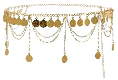 KGDUYC bauchkette,bauchkette Gold,taillenkette,Body Chain,kurdische Kette, kurdische Kleider,Quasten-Gürtel für den Bauchtanz, Metallgürtel, Hüftgürtel (Gold)