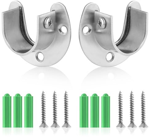 2 barras de acero inoxidable para colgar ropa, soporte en forma de U, soporte para barra de ropa, soporte para barra de cortina, juego de bridas para armario, cortina de ducha, color plateado