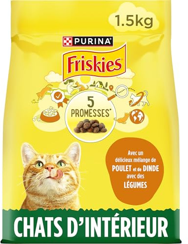 FRISKIES | Chat d'intérieur | Croquettes complètes pour Les Chats Adultes d'intérieur | Au Poulet et aux Légumes | Aliment Complet pour Les Chats Vivant en intérieur | Sac | 1,5 KG