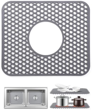 Bncxdc Spülbeckeneinlage, Spülbeckenmatte, Wiederverwendbare Einlagen für Spülbecken, Mesh Design Silikon Spülmatte für Spülbecken, Portable Anti-Rutsch Spülbeckenmatte, Grau