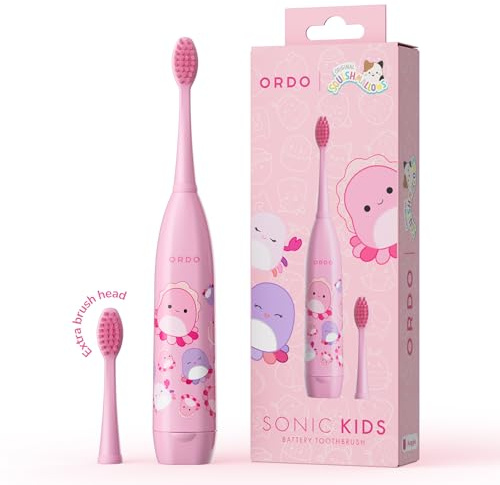 Ordo Squishmallows Toothbrush, Sonic Battery Toothbrushes for Kids, Soft Bristles, Extra Brush Head Inc, Gift for Kids Aged 4 Years and Up, Battery Included, Auggie