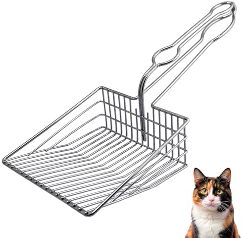 Cuchara de arena para gatos, pala de metal extra grande y resistente, pala de acero inoxidable de alta calidad, pala de tamizado duradera con mango largo para una fácil limpieza, la mejor pala para