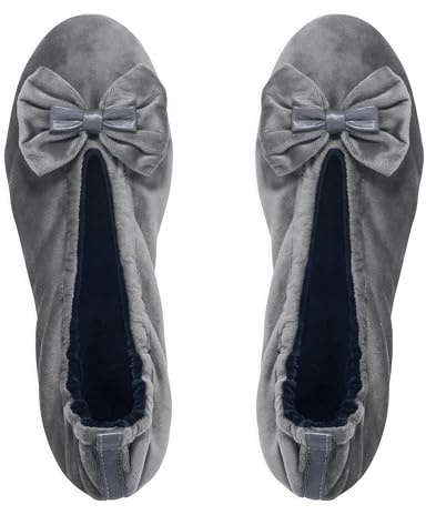 GLOVE STORY Pantofole Ballerina da Interno da Donna in Velluto con Suola in Morbida Pelle - Materiale Morbido e Confortevole - Pantofole Ballerina da Donna Morbide - Realizzate a Mano (Grigio 41)