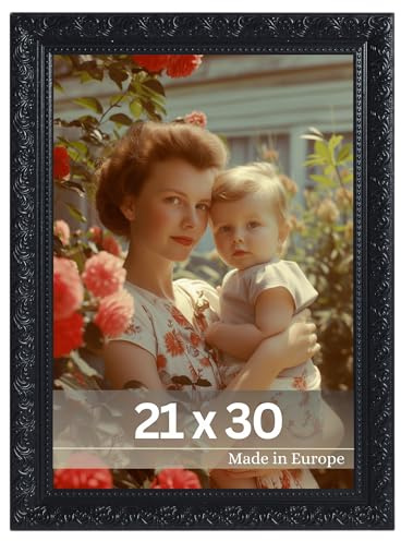 VictoR vintage bildram Rubens i 21 x 30 cm (A4) svart – list: 30 x 20 mm – äkta glas – fotoram barock – antik – bildram 20 x 30 vintage – fotoram A4 svart