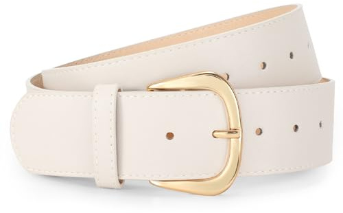 WERFORU Dam brett bälte för klänningar dam läderbälte med guldspänne, 4,8 cm brett, Beige, Fit Taillengröße 84-93cm