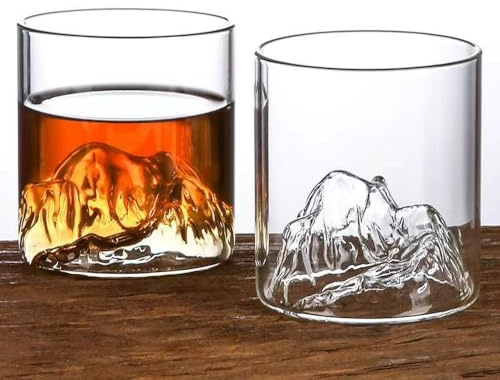 RYUHYF Old Fashioned Whisky Glasses Set of 2, Transparent Mountain