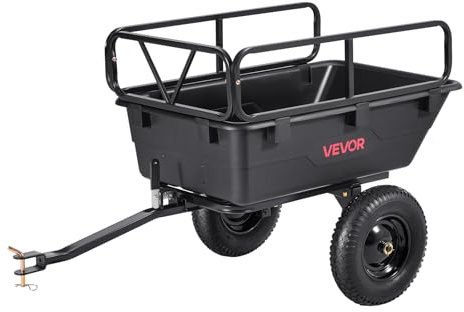 VEVOR Remorque à Benne Basculante, 283 L, Remorque de Tracteur Tondeuse à Gazon Jardin Polyéthylène, Capacité de Charge 226,8 kg, avec Pneus 40,64 cm, Chariot de Transport à Déversement pour VTT, UTV