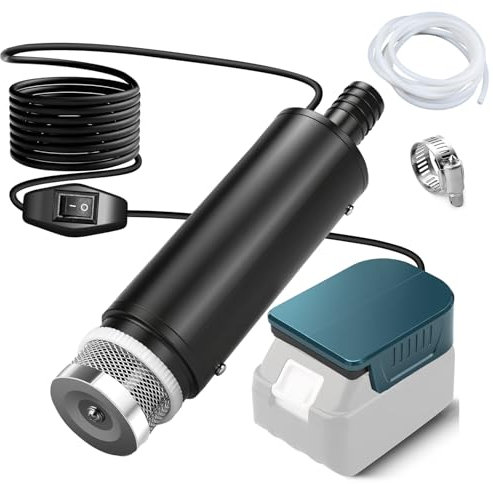 Pompe submersible compatible avec batterie Makita 18 V, pompe pour eaux usées avec tuyau de 1 m, pompe à eau, pompe à eau plate, pompe d'aspiration, pompes de piscine, Gardena, cave, piscine