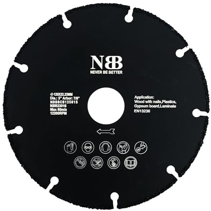 NBB Disco de corte de carburo para corte en madera con clavos laminado plástico y placa de yeso perfiles de aluminio hoja de carbur sierra de carburo de tungsteno para Amoladora fácil uso (1, 125mm)