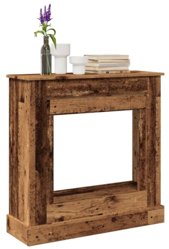 Kaminumrandung, Dekorative Kaminkonsole, Kaminsims Dekokamin, Kaminattrappe, Kaminverkleidung für Wohnzimmer, Schwarz Holzwerkstoff, 90x30x90 cm (Altes Holz)