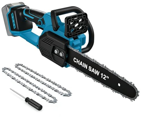Motosierra a batería, motosierras eléctricas de 12 pulgadas compatibles con Makita 18V (sin batería), motosierra a batería sin escobillas, motosierra de mano de 30 cm, para carpintería y jardín, azul