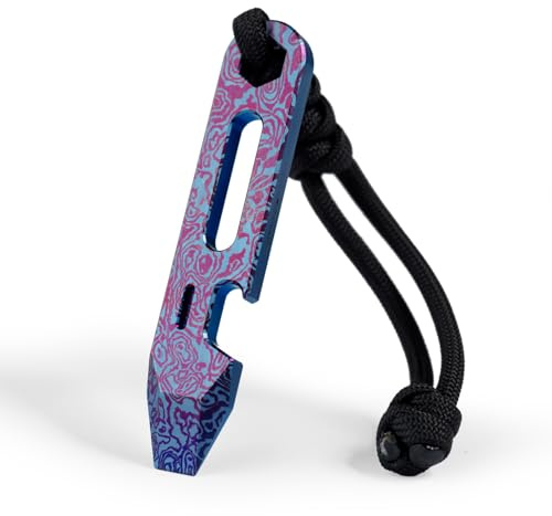 KEEPO LINK Titanium EDC Pry Bar Multitool, 4-in-1 Keychain Prybar Tool with Bottle Opener, Hex Wrench & 5cm Ruler, Ultra-Light Pocket Pry Tool for Everyday Carry & Outdoor, OLT03 (Damascus Purple)