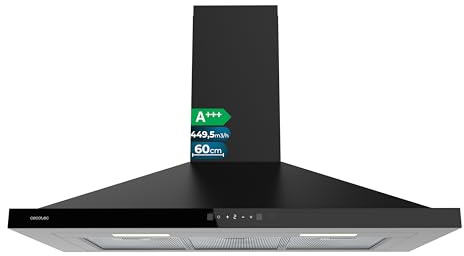 Cecotec Cappa Aspirante Piramidale 90 cm Bolero Flux PT 904400 Black A+++. Vetro Frontale Nero, Aspirazione 449,5 m³/h, Controllo Touch Invisibile, Funzione Booster, Filtri Lavabili, Classe A+++