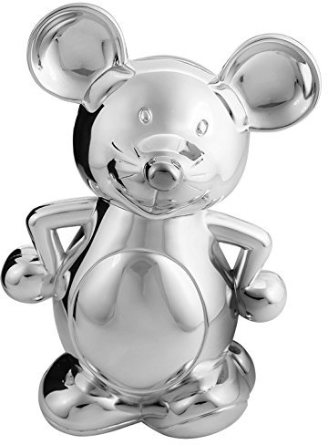 EDZARD Spardose Maus (H 19 cm) edel versilbert - Kinder Spardose als Mäuse Spielzeug, Kinder Sparschwein, Sparkasse, Sparbüchse für Junge Jungen & Mädchen - Taufgeschenk, Geldgeschenk für Kinder