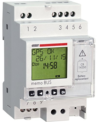 VEMER VE747400 Interruttore Orario, Astronomico Memo Bus da Barra DIN con 9 Uscite e Modulo GPS, Grigio Chiaro