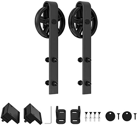 Winsoon Quincaillerie de porte de grange coulissante - Lot de 2 crochets - roues à grands rayons (noir)