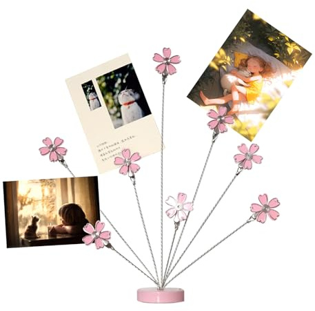 8-Branch Family Tree Picture Frame Holder, Card Photo Clips Holder Desk Stand for Memo Paper Note Photo Christmas Wedding Card Display (Cherry Blossoms)