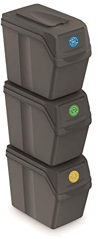 Set de 3 cubos de basura KEDEN SORTIBOX para reciclado, gris, volumen 3x20L