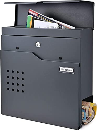 Verda Briefkasten mit Zeitungsfach Postkasten Designer Wandbriefkasten Zeitungsrolle Modern Anthrazit (SN3680-1)
