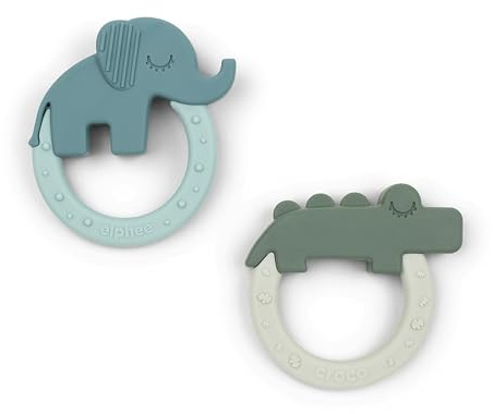 Done by Deer Beißring 2-er Pack Deer friends Grün/Blau - Baby beißspielzeug aus 100% Silikon in Lebensmittelqualität - Baby Zahnungshilfe ab 3 monate