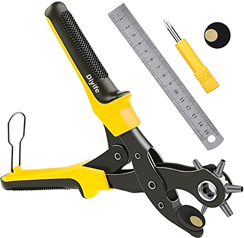 Alicates Sacabocado Agujero, [6 Tamaños 2-4,5 mm] Diyife Sacabocados, Agujeros Cinturon, Sacabocados para Cuero,Hacer Agujeros Cinturon,Herramienta de Alicate para Redondos, Rectangulares, Ovaladas