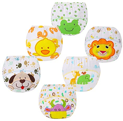 FedMois Culotte Apprentissage Propreté Garcon Fille Culotte d'apprentissage Enfant Lavable, Lot de 6, Animaux, 0-1 an