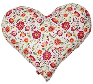 POWER INN hjärtkudde liten ca 50 x 43 cm | Present till bröllop, mors dag eller alla hjärtans dag | dekorativ kudde och gosig kudde i hjärtform | tyg 100 % bomull | (vit med röda, orange och rosa