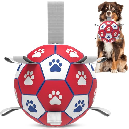 HETOO Dog Balls Dog Football Toys Dog Toy Ball (8 Inch Large Red) | Durable high bounce floating dog balls, dog water toys, interactive dog ball indoor outdoor play, ideal dog birthday gifts