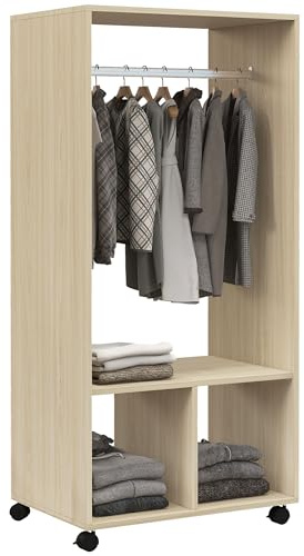 HOMCOM Kleiderschrank Schubladenschrank Möbel mit 2 Fächern, 4 Lenkrollen, Maße: 60 x 40 x 128 cm, Holz, natur