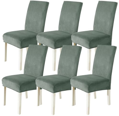 CYCMACO Velluto Coprisedie Con Schienale 6 Pezzi, Coprisedia Cucina Elasticizzato, Universale Copri Sedie Soggiorno, Fodera Sedia Con Schienale Alto, Chair Cover, Verde Fagiolo