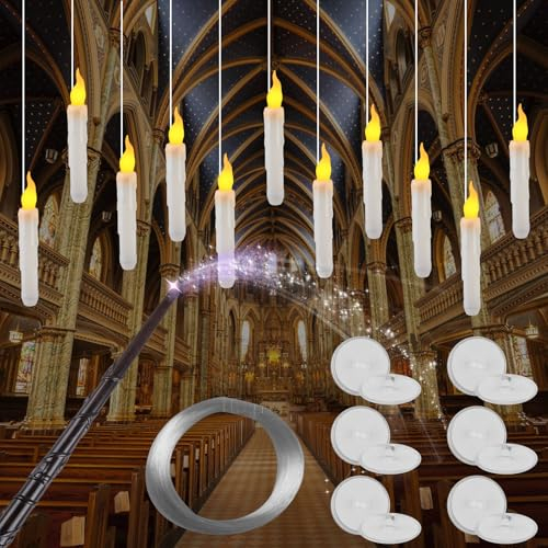 Flammenlose LED Kerze Mit Zauberstab Fernbedienung, 12 Stück Flackernde Schwebende Kerzen, LED Stabkerzen Flammenlose, Warmes Licht Flackernde Kegelkerze Für Halloween Weihnachten Party Dekoration
