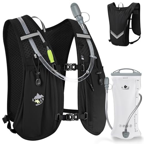 Charmofun Laufweste Damen Herren, Laufrucksack mit 2L Trinkblase, Verstellbarer Reflektierender Trinkweste Laufen für Laufen, Camping, Marathon, Radfahren, Jogging, Outdoor Wandern