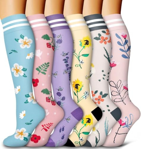 Compression Socks for Women and Men 15-20 mmHg 6 Pack Compression Stockings Circulation-Best Support for Medical,Running,Nursing,Athletic (C-Assorted-4, Small-Medium)