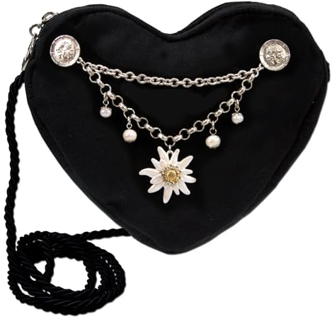 Alpenflüstern DTA104 - Borsa a forma di cuore, motivo: stella alpina Greta Charivari, Nero