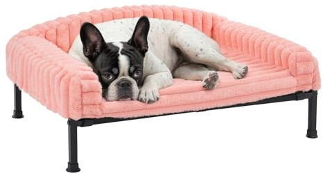 Veehoo Brandina Divano per Cani con Cuscino Rimovibile, Morbido Brandina Cane con Materasso Ortopedico, Divano Letto Cani Rialzato Piedini Antiscivolo per Cuccioli Gattini, Rosa 60x45x10cm