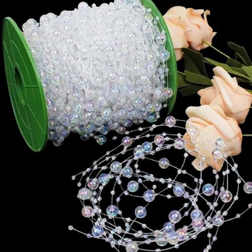 Leliafleury 5 Meter Plastic Pearl Bead Chain Artificial Pearls String Beads Chain for DIY Craft Party Decoration, AB Colorful