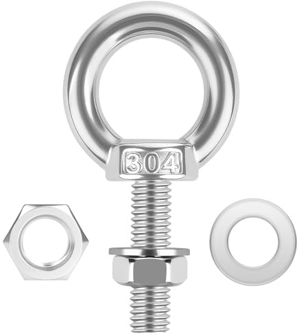 4 Pack M6 x 20mm Stainless Steel Eye Bolts with Nuts & Washers, Lifting Ring Threaded Eyebolt Kit for Swing Board Furniture and DIY (1/4 x 3/4 inch)