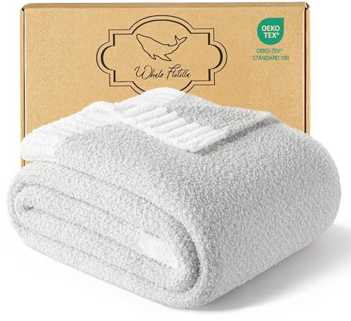 Whale Flotilla Kuscheldecke Decke, Flauschige mehrfarbige Strickdecke, Weiche und Plüsche Sofadecke, Warme Couchdecke Wohndecke für alle Jahreszeiten, 150x200 cm, Grau