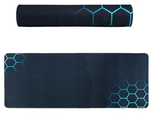 Gaming musmatta XXL 800 x 300 mm, stor musmatta med bikakemönster musmatta stor vattensäker halkfri med sydda kanter för PC, stort skrivbordsunderlägg med halkfri gummibas för spel, kontor