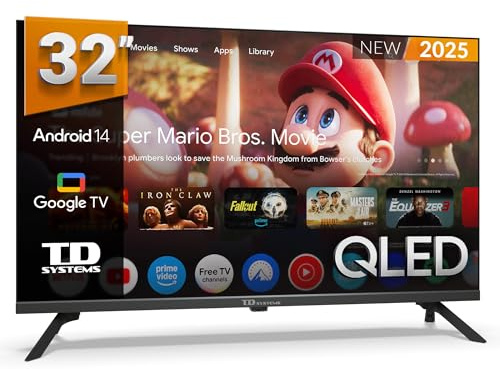 TD Systems - Smart TV 32 Pulgadas QLED, Android 14 GTV, Television TDT HD, Modelo 2025, Televisor con 3 años de garantía - PRIME32K21GLQ