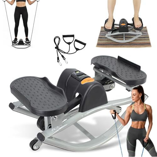 Side-to-Side Mini Stepper for Home Workout, 350 lbs Capacity Exercise Machine with Digital Display, Leg & Glute Trainer with Resistance Rope and Floor Mat