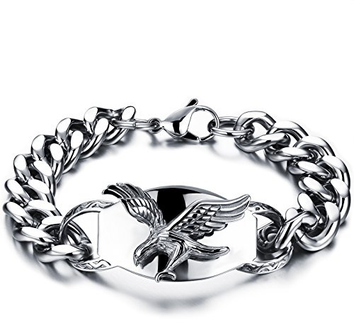 JewelryWe - Bracciale Punk Catena Moto con Bicicletta Guanti da Box Aquila Ave in Acciaio Inossidabile Stile Gotico Classico Regalo per Uomini
