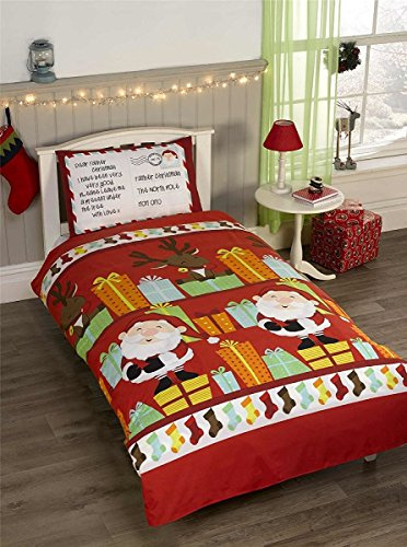 Rapport Home Kids Christmas Duvet Cover Set - Toddler Bedding with Santa & Presents Design, Multi-Colour Festive Quilt & Pillowcase (2pc)