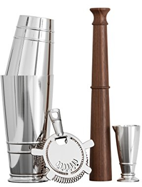 Crafthouse by Fortessa Professional Barware/Bar Tools by Charles Joly, Boston Shaker Tools, 4 Piece Gift Set, Silver