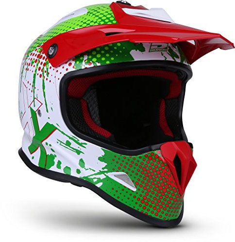 Soxon® SKC-33 „Fusion Green“ · Kinder Cross-Helm · Motorrad-Helm MX Cross-Helm MTB BMX Cross-Bike Downhill Off-Road Enduro-Helm · ECE 22.05 Schnellverschluss SlimShell Tasche XXS (49-50cm)